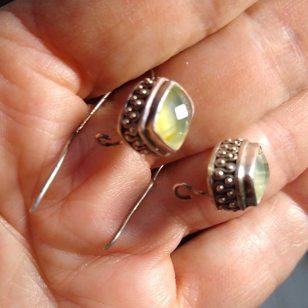 Pale Green Faceted Silver Drop Earrings - Picture 3 of 12